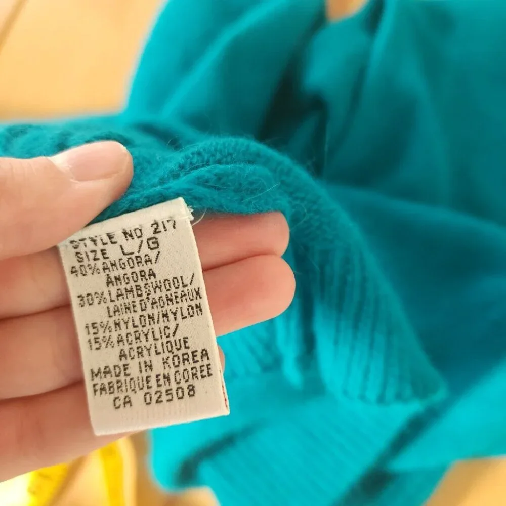 Vintage Dalmys Angora Lambswool Sweater, Teal Lightly Cropped, Classic S - Picture 6 of 8